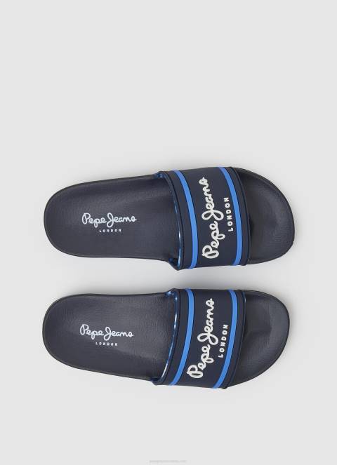 dječak mornarica slider japanke za plažu s logotipom Pepe Jeans JZ8H1552