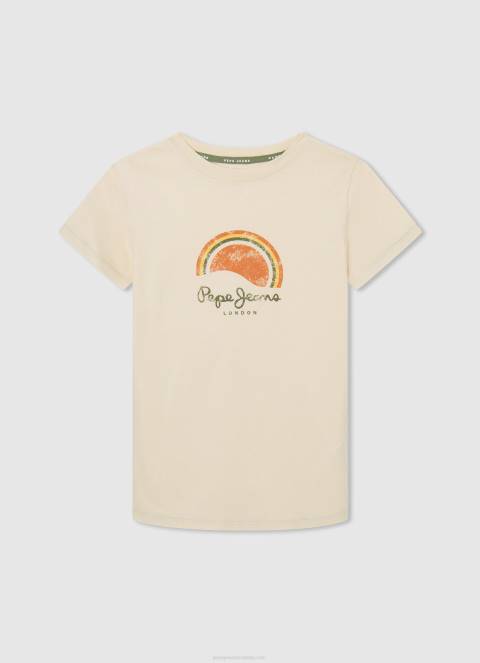 dječak slonovača majica s logotipom iznošenog efekta Pepe Jeans JZ8H1615