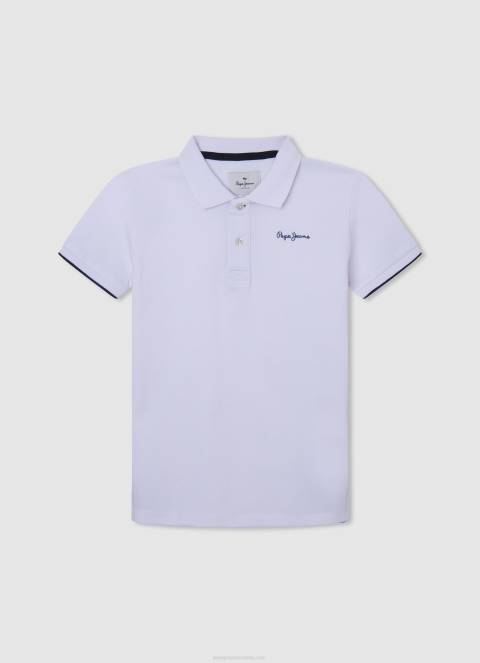 dječak bijela pike polo majica s izvezenim logotipom Pepe Jeans JZ8H1661
