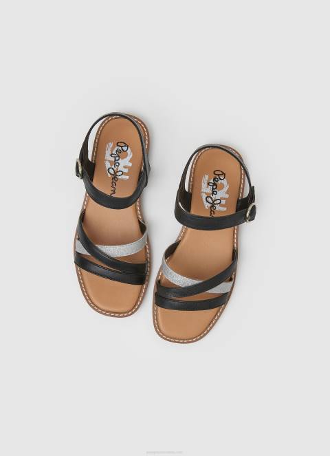 djevojka crno irma božanske kožne sandale Pepe Jeans JZ8H1336