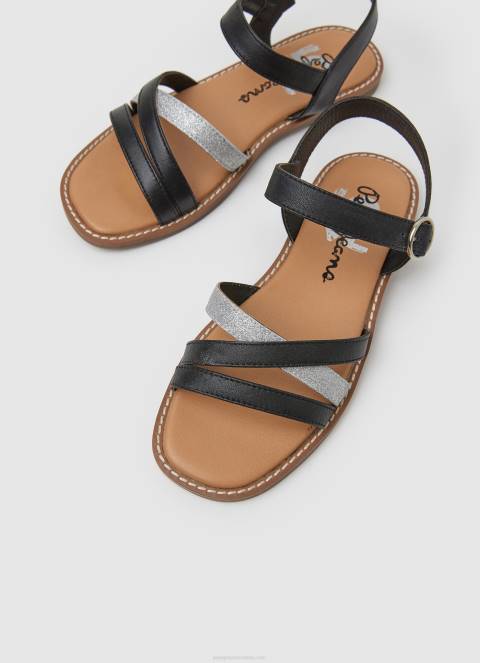 djevojka crno irma božanske kožne sandale Pepe Jeans JZ8H1336