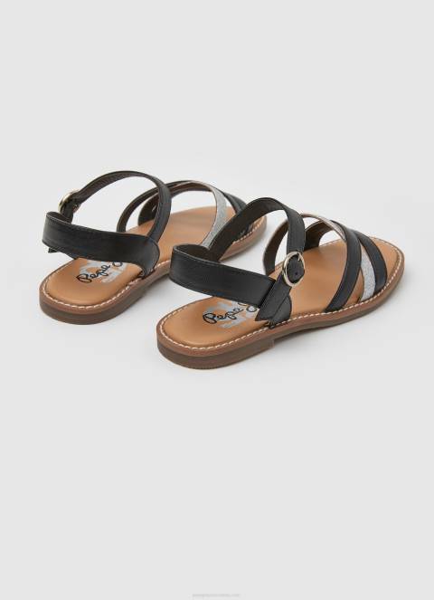 djevojka crno irma božanske kožne sandale Pepe Jeans JZ8H1336