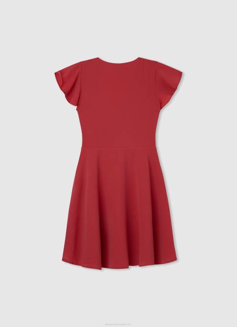 djevojka studio crvena krep haljina s prekriženim dekolteom Pepe Jeans JZ8H1374