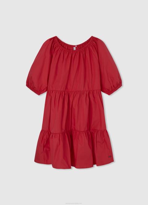 djevojka studio crvena pamučna haljina od poplina Pepe Jeans JZ8H1376