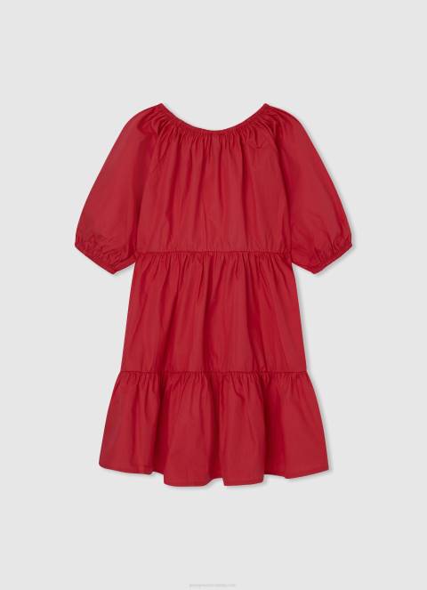 djevojka studio crvena pamučna haljina od poplina Pepe Jeans JZ8H1376