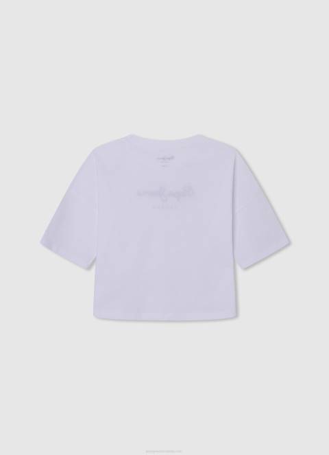 djevojka bijela kutijasta majica s printom logotipa Pepe Jeans JZ8H1481