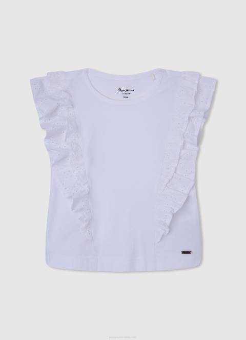 djevojka bijela majica s duplim volanima Pepe Jeans JZ8H1482