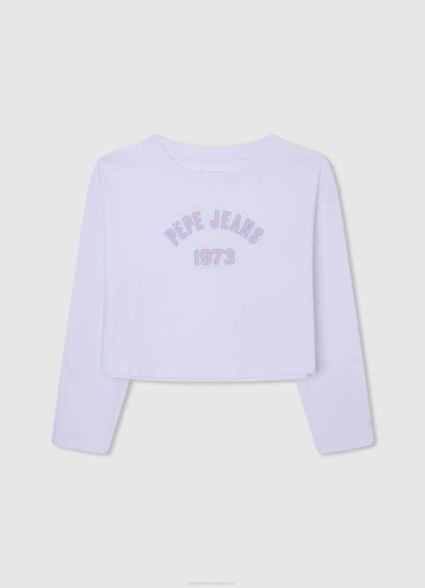 djevojka bijela pamučna majica dugih rukava Pepe Jeans JZ8H1456