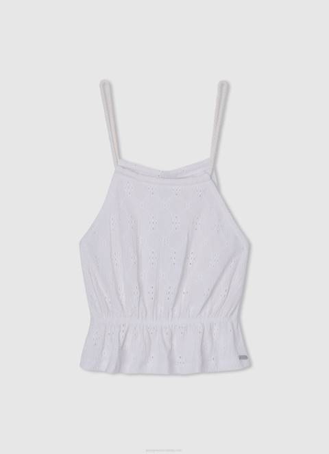 djevojka bijela pamučna majica s otvorenim ramenima Pepe Jeans JZ8H1440