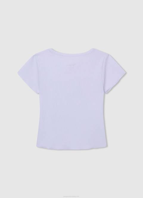 djevojka bijela rebrasta pamučna košulja Pepe Jeans JZ8H1421