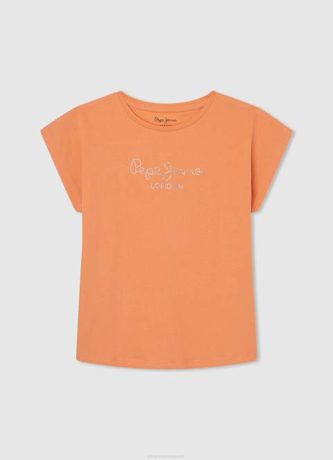djevojka breskva pamučna majica s logotipom strass Pepe Jeans JZ8H1451