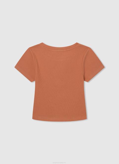 djevojka breskva rebrasta košulja s izvezenim logom Pepe Jeans JZ8H1461