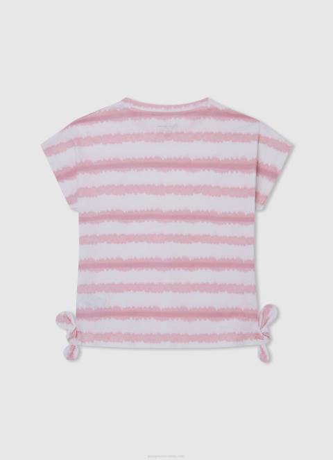 djevojka nježno ružičasta pamučna majica s izblijedjelim prugama Pepe Jeans JZ8H1462
