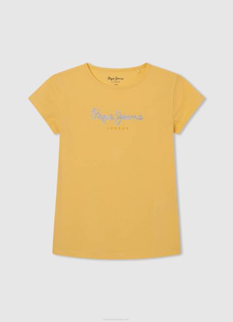 djevojka studio crvena majica sa svjetlucavim logom Pepe Jeans JZ8H1469