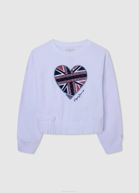 djevojka bijela džemper s printom srca Pepe Jeans JZ8H1411