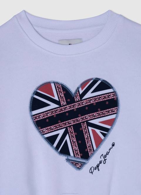 djevojka bijela džemper s printom srca Pepe Jeans JZ8H1411