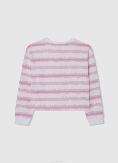 djevojka nježno ružičasta pamučni džemper s izblijedjelim prugama Pepe Jeans JZ8H1409