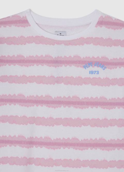 djevojka nježno ružičasta pamučni džemper s izblijedjelim prugama Pepe Jeans JZ8H1409