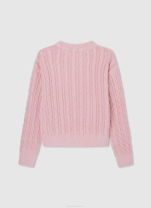 djevojka nježno ružičasta pleteni žersej sa zaobljenim ovratnikom Pepe Jeans JZ8H1407