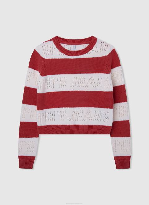 djevojka studio crvena pamučni jersey s prugastim printom Pepe Jeans JZ8H1402