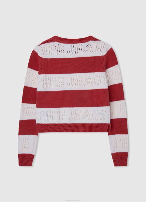 djevojka studio crvena pamučni jersey s prugastim printom Pepe Jeans JZ8H1402