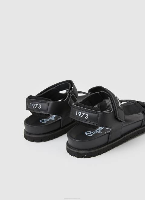 muškarci crno anatomske sandale od pluta Pepe Jeans JZ8H1279