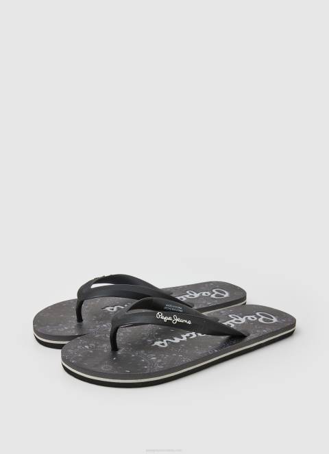 muškarci crno whale bandana japanke za plažu Pepe Jeans JZ8H1284