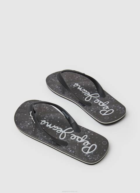 muškarci crno whale bandana japanke za plažu Pepe Jeans JZ8H1284