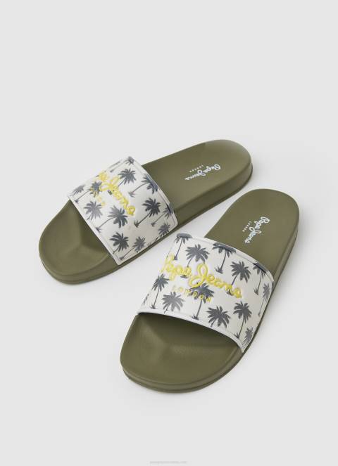 muškarci kaki zelena japanke za plažu sa slider printom Pepe Jeans JZ8H1282