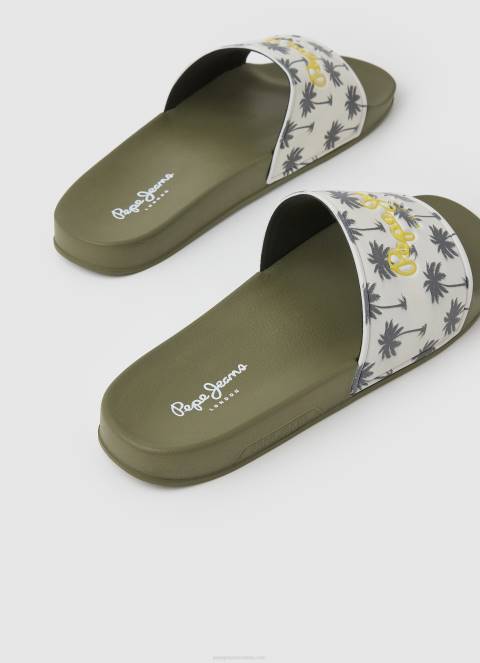 muškarci kaki zelena japanke za plažu sa slider printom Pepe Jeans JZ8H1282
