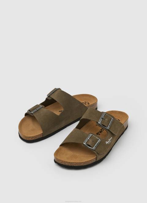 muškarci kaki zelena sandale od bio brušene kože Pepe Jeans JZ8H1278