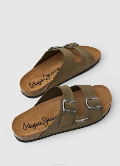 muškarci kaki zelena sandale od bio brušene kože Pepe Jeans JZ8H1278