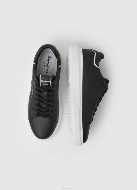 muškarci crno eaton part kožne tenisice Pepe Jeans JZ8H1198