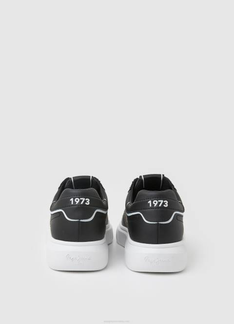 muškarci crno eaton part kožne tenisice Pepe Jeans JZ8H1198