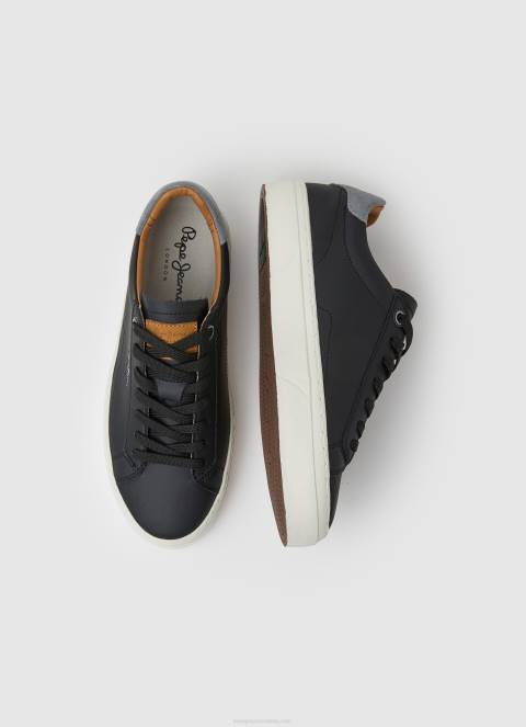 muškarci crno yogi originalne kožne tenisice Pepe Jeans JZ8H1183