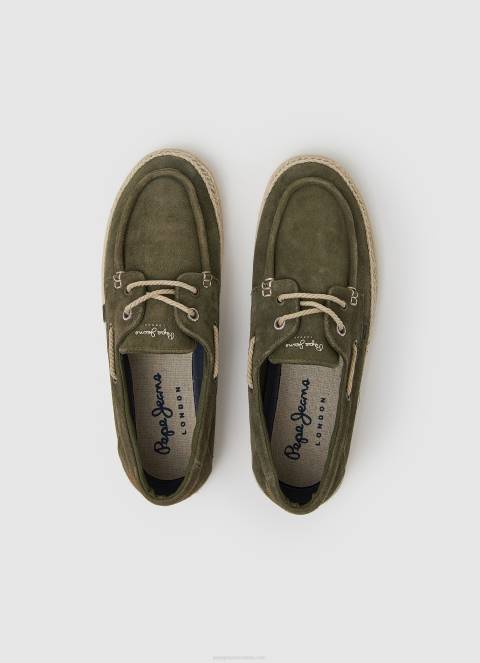 muškarci kaki zelena čamac tenisice od brušene kože Pepe Jeans JZ8H1192