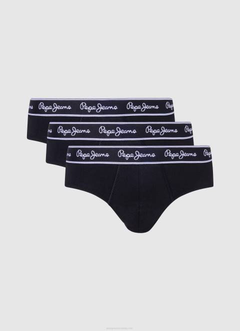 muškarci crno 3 paketa elastičnih pamučnih gaćica Pepe Jeans JZ8H1158