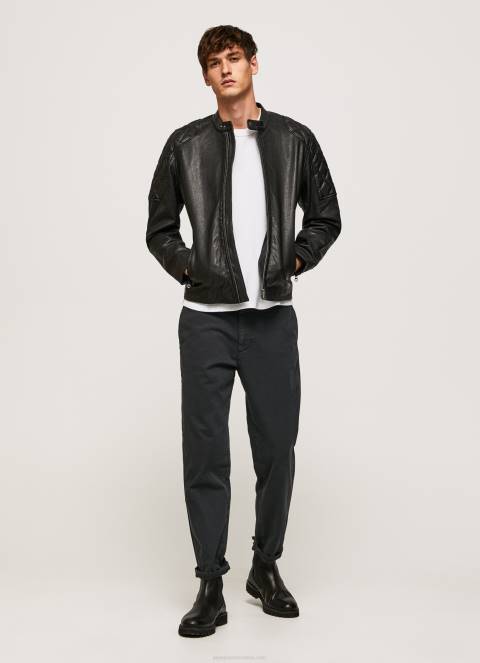 muškarci crno janjeća kožna biciklistička jakna Pepe Jeans JZ8H835