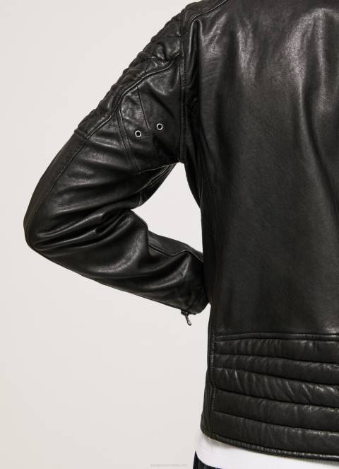 muškarci crno janjeća kožna biciklistička jakna Pepe Jeans JZ8H835