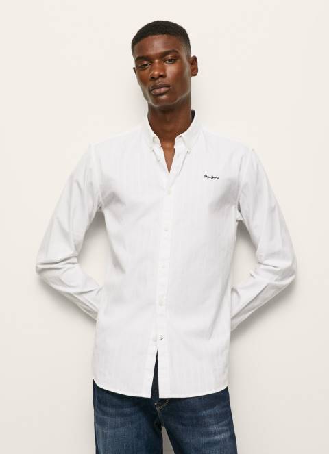 muškarci bijela lisselton prugasta dobby košulja Pepe Jeans JZ8H1064