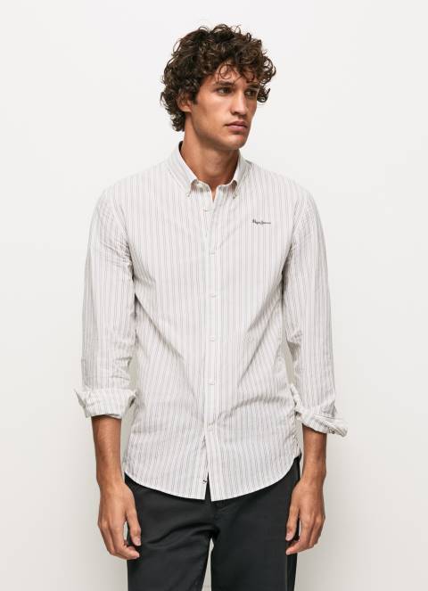 muškarci bijela uska pamučna košulja od popelina Pepe Jeans JZ8H1022