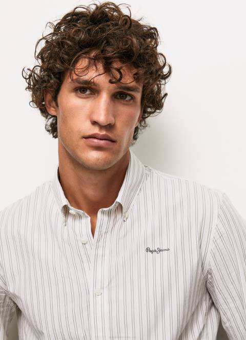 muškarci bijela uska pamučna košulja od popelina Pepe Jeans JZ8H1022
