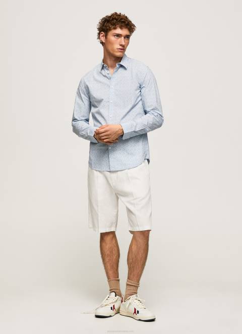 muškarci bjelilo plavo lovejoy košulja od cvjetnog poplina Pepe Jeans JZ8H1045