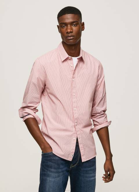 muškarci studio crvena percy košulja od poplina na bengalske pruge Pepe Jeans JZ8H1074