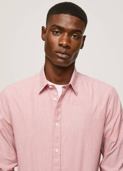 muškarci studio crvena percy košulja od poplina na bengalske pruge Pepe Jeans JZ8H1074