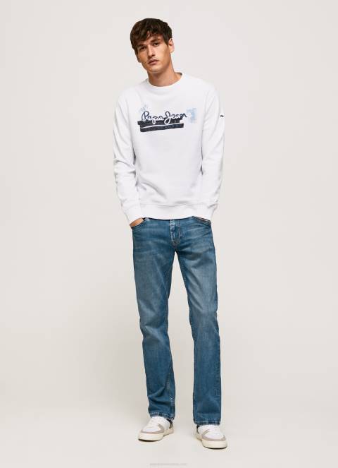 muškarci bijela pamučni džemper sa zaobljenim ovratnikom Pepe Jeans JZ8H877