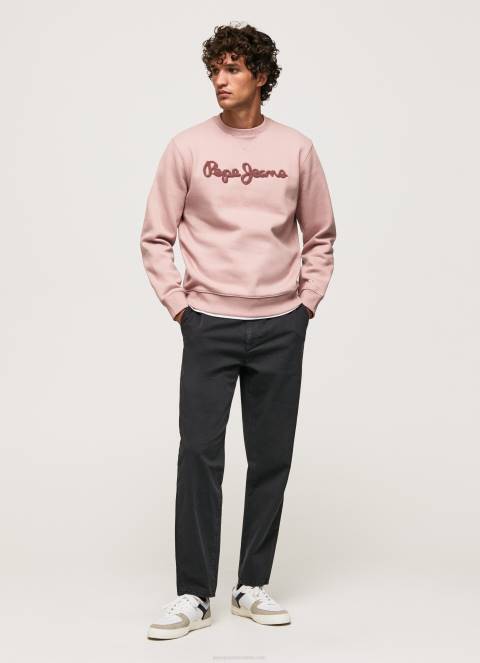 muškarci bjelilo ružičasto pamučni džemper s izvezenim logotipom Pepe Jeans JZ8H882