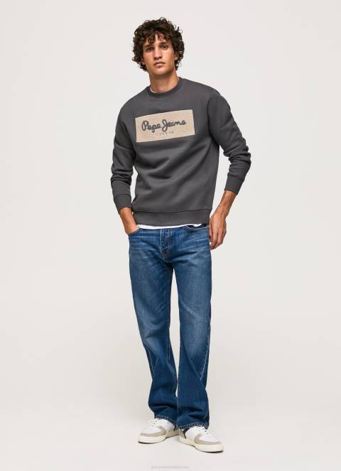 muškarci isprano crno pamučni džemper s izvezenim logotipom Pepe Jeans JZ8H872