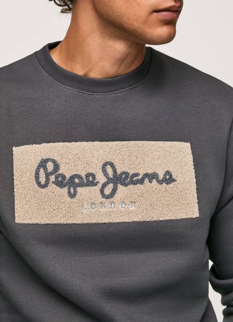 muškarci isprano crno pamučni džemper s izvezenim logotipom Pepe Jeans JZ8H872