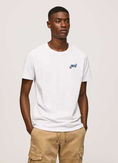muškarci bijela Pamučna majica s logotipom iz 1973 Pepe Jeans JZ8H950